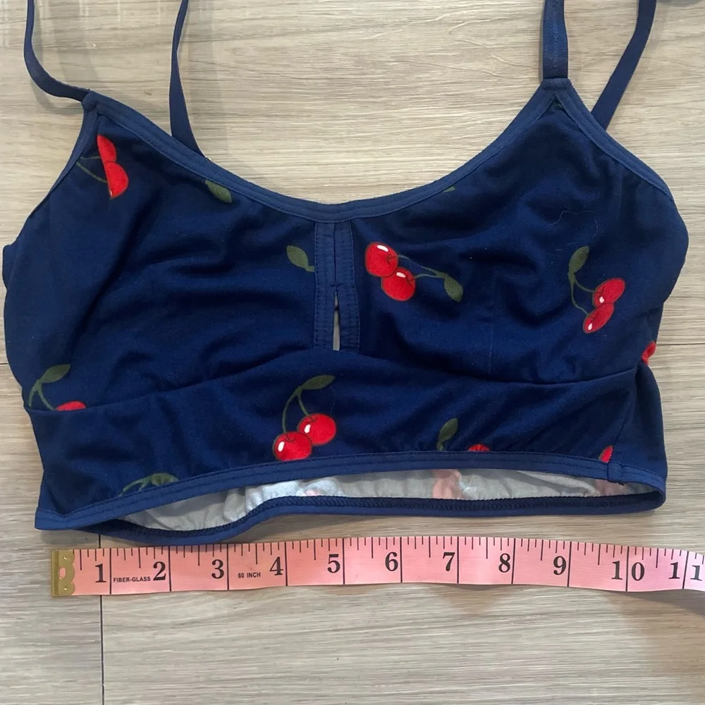 Cameo blue with red cherries novelty bralette small - Picture 3 of 8